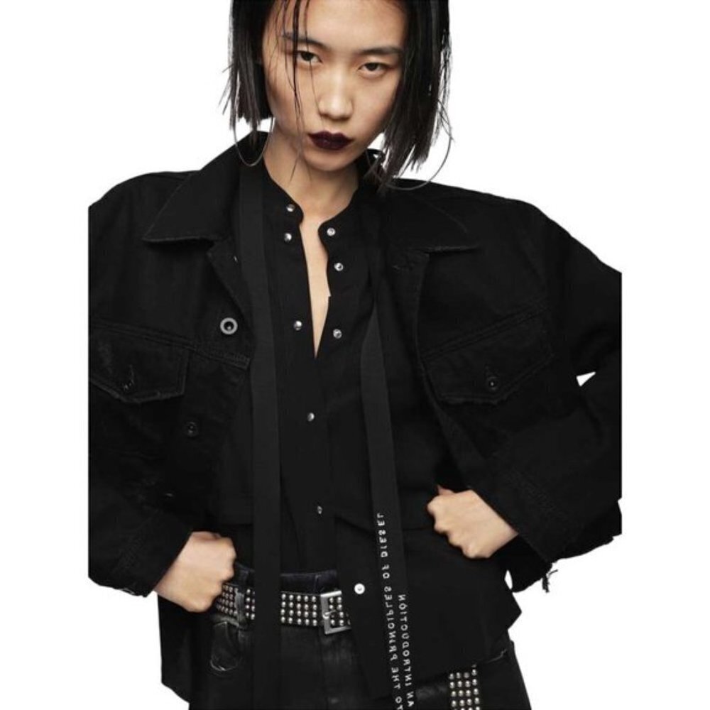 NWT Diesel black denim distressed cropped jacket, L - Picture 2 of 7